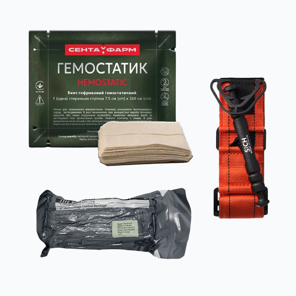 Set Tourniquet SICH Orange + Israeli bandage PerSysMedical Size 6 + BLEEDING BANDAGE Hemostatic