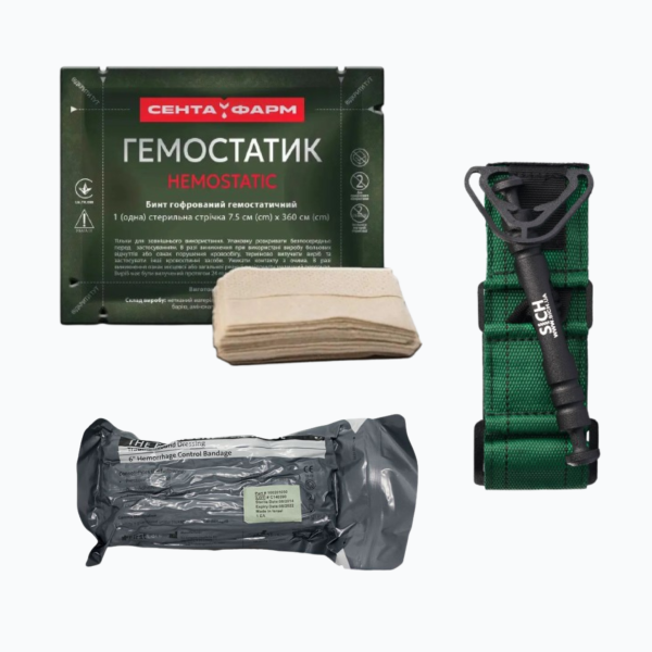 Set Tourniquet SICH Green + Israeli bandage PerSysMedical Size 6 + BLEEDING BANDAGE Hemostatic