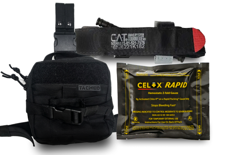 "LegBag" First Aid Kit Black with CAT Gen7 + Celox Rapid