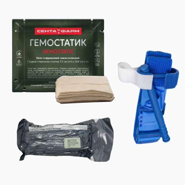 Набір Турнікет CAT Gen7 Blue + Ізраїльський бандаж PerSysMedical Розмір 6 + КРОВОСПИННИЙ БИНТ Гемостатик