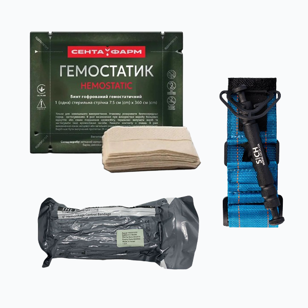 Набір Турнікет Січ Blue + Ізраїльський бандаж PerSysMedical Розмір 6 + КРОВОСПИННИЙ БИНТ Гемостатик