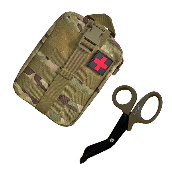 Аптечний підсумок Multicam відривний + Атравматичні ножиці TACMED