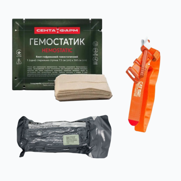Набір Турнікет CAT Gen7 Orange + Ізраїльський бандаж PerSysMedical Розмір 6 + КРОВОСПИННИЙ БИНТ Гемостатик