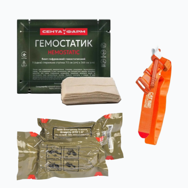 Набір Турнікет CAT Gen7 Orange + Травматичний бандаж ETD 6 + КРОВОСПИННИЙ БИНТ Гемостатик