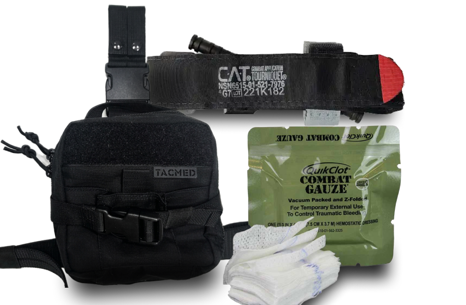 "LegBag" First Aid Kit Black with CAT Gen7 + QuickClot Combat Gauze