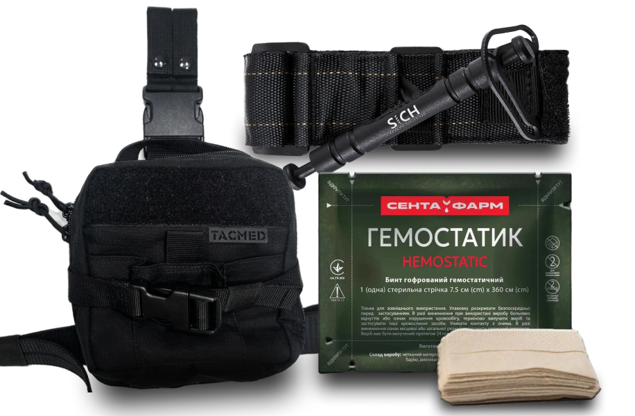 "LegBag" First Aid Kit Black with SICH + Hemostatic