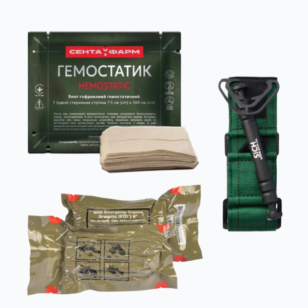 Set Tourniquet SICH Green + Emergency Trauma Dressing (ETD) 6 + BLEEDING BANDAGE Hemostatic