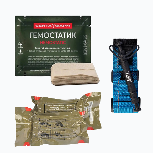Набір Турнікет Січ Blue + Травматичний бандаж ETD 6 + КРОВОСПИННИЙ БИНТ Гемостатик