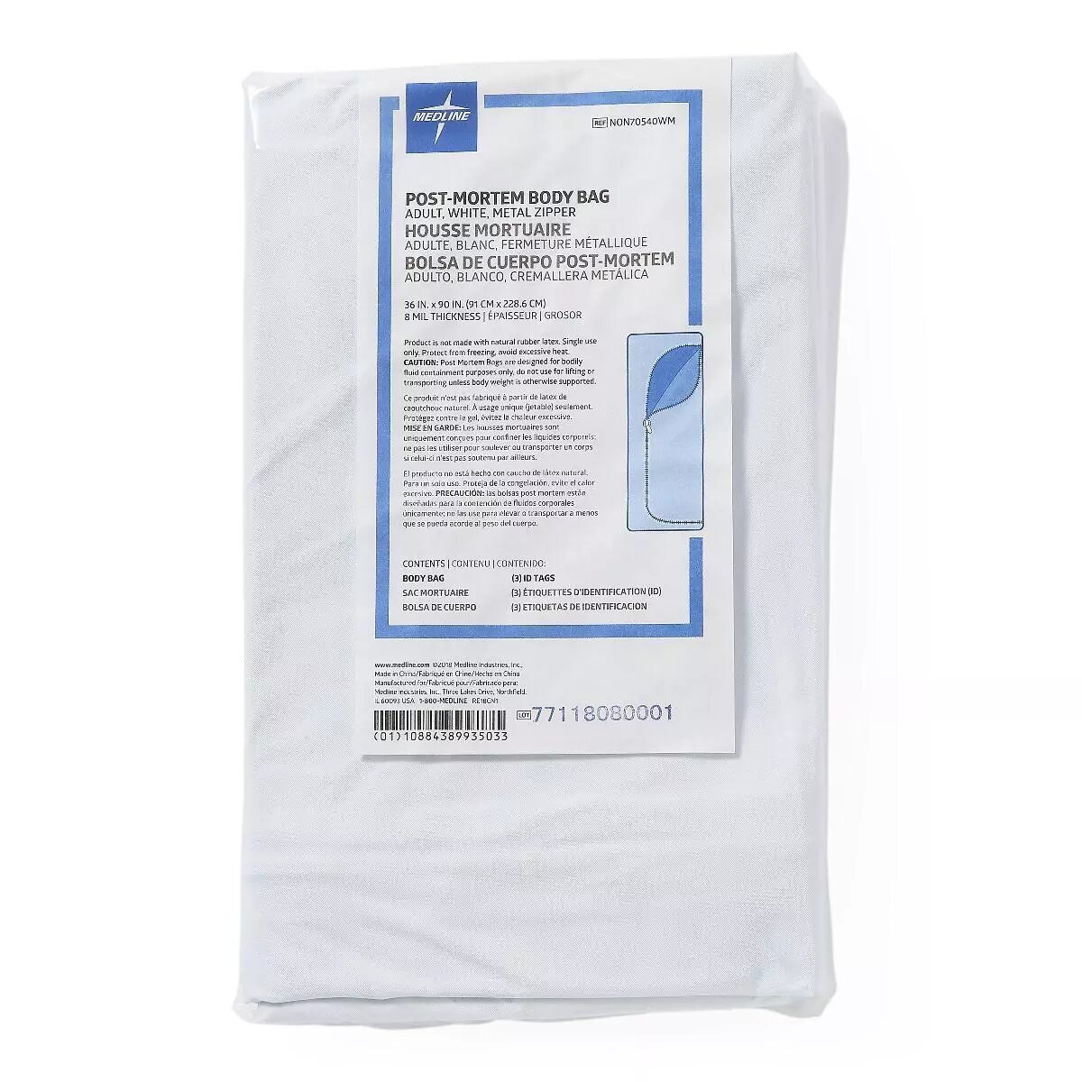 Body Bag Medline with Metal Zipper for Adult 36" x 90"