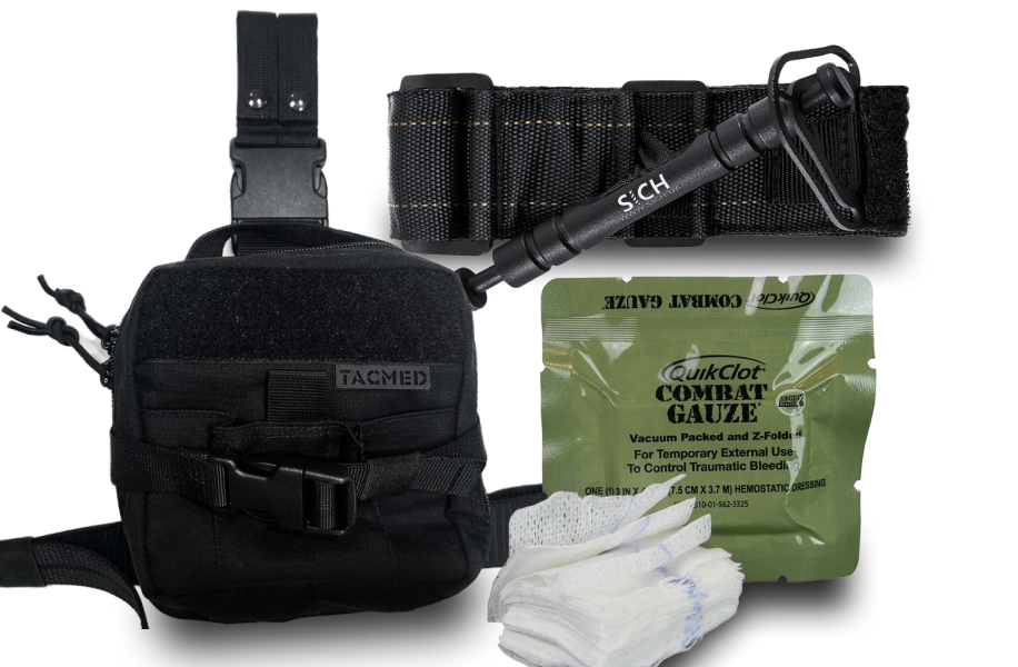 "LegBag" First Aid Kit Black with SICH + QuickClot Combat Gauze