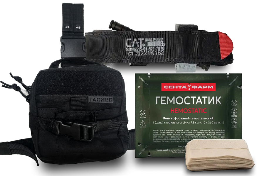 "LegBag" First Aid Kit Black with CAT Gen7 + Hemostatic